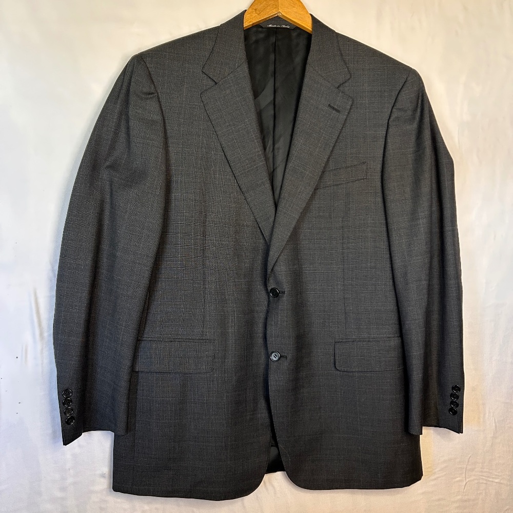 Canali Blazer Mens 44R Gray Windowpane Pure New Wool Sport Coat Jacket Italy